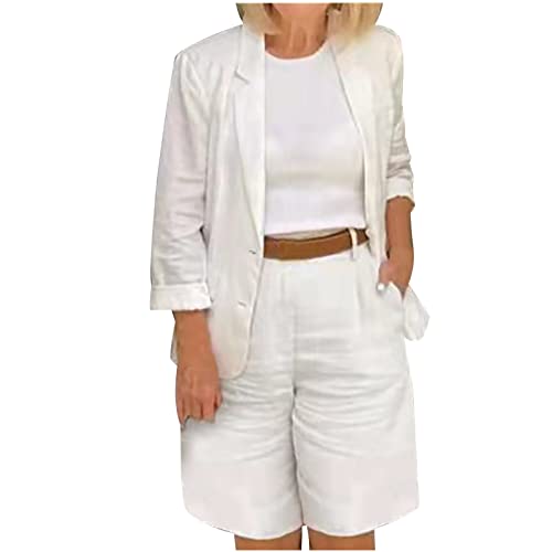 2 Piece Sets for Women Summer Linen Long Sleeve Blazer and